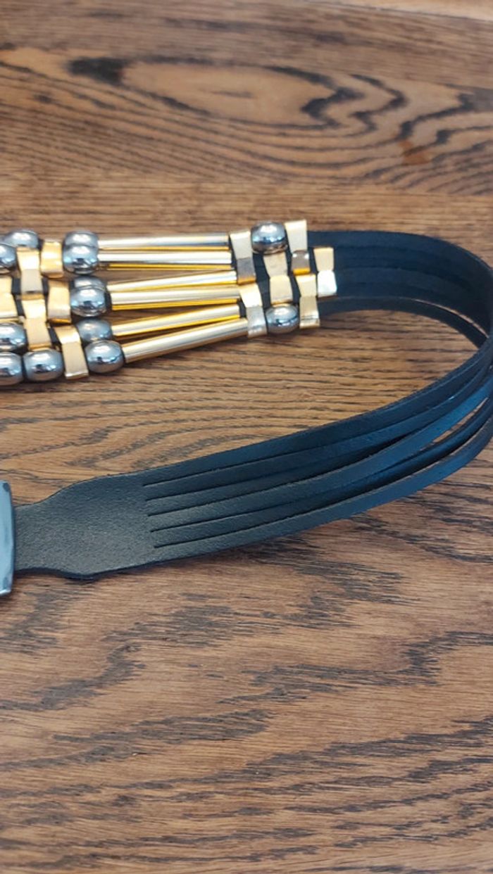 Ceinture en cuir noir avec application 90cm - photo numéro 15
