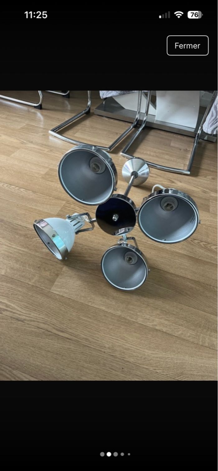 Lustre blanc et métal avec cloche directionnel