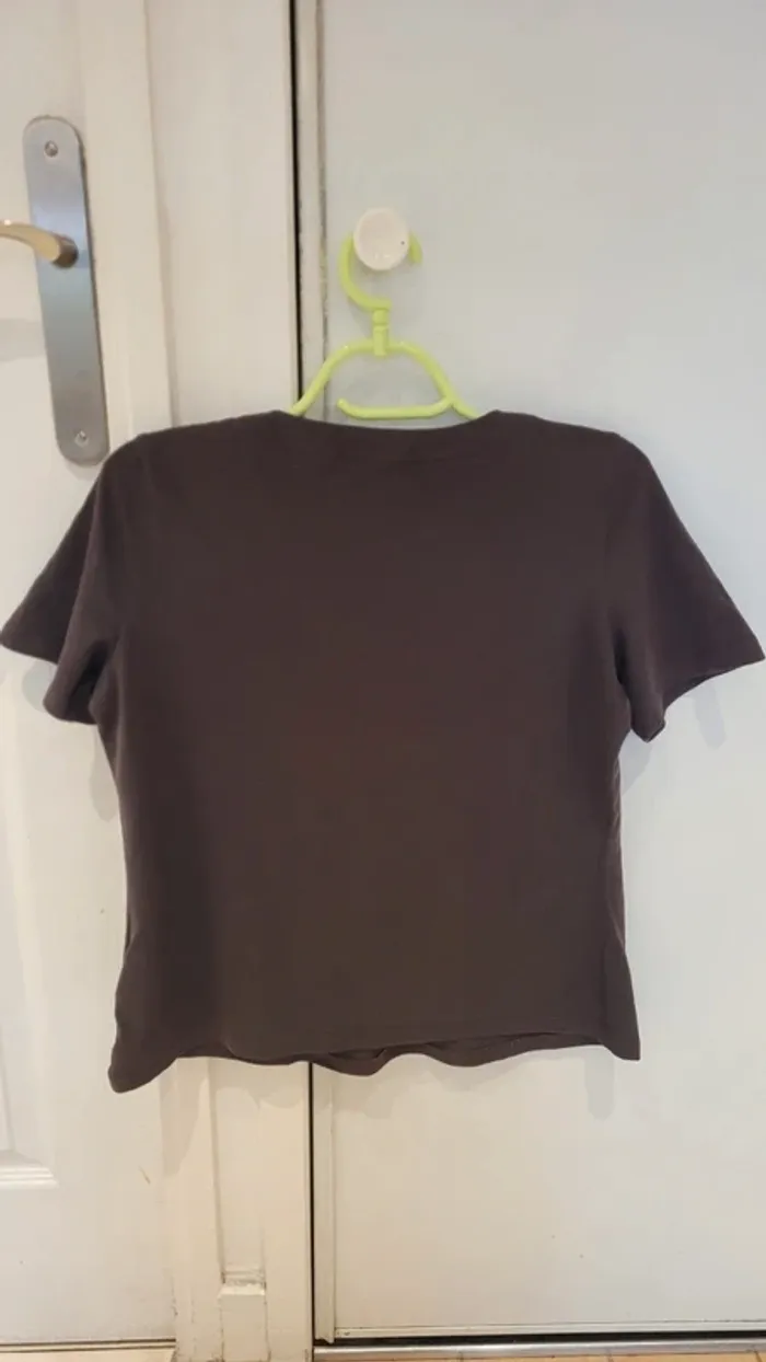Top marron manches courtes col rond 90% coton - photo numéro 2