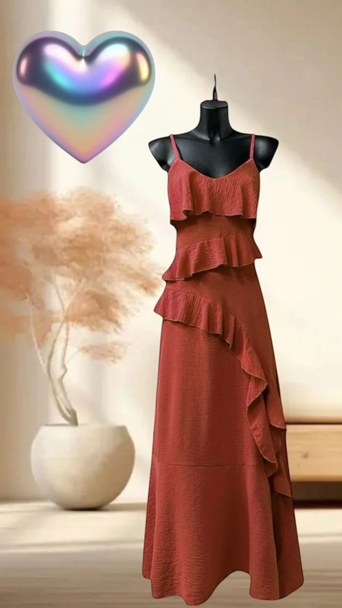 Bohème Esprit Robe Rouge Robe Longue Rouge Encolure Plongeante Et