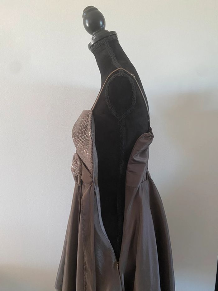 Robe chic de soirée Made in Italy marron avec serquins taille S / M - photo numéro 9