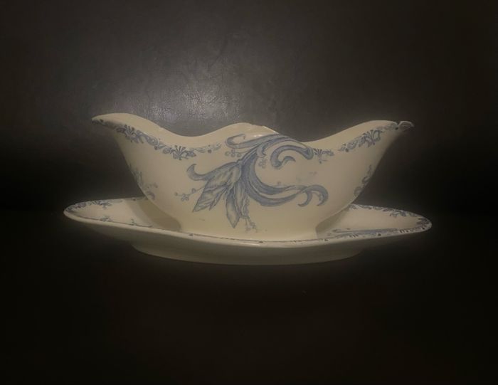 Saucière vintage blanche et bleue