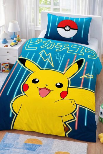 Parure de lit simple Pokemon Pikachu - 1 housse de couette + 1 taie d'oreiller - Microfibre douce