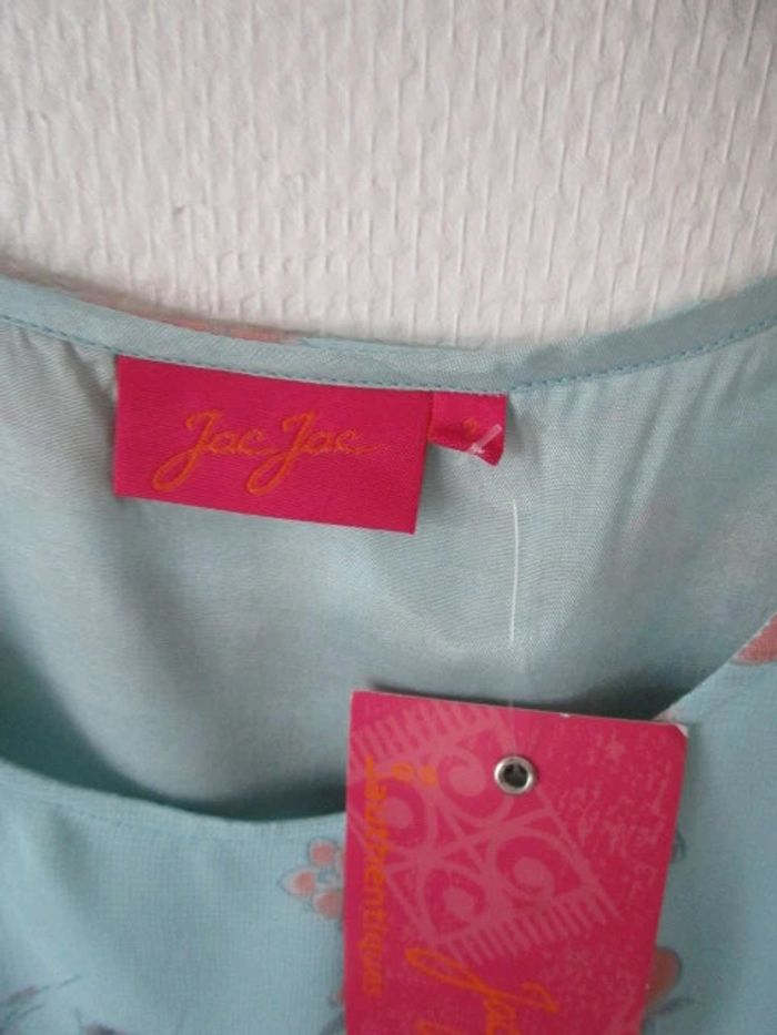 Blouse turquoise fleurs corail Jac Jac 38 NEUVE - photo numéro 8