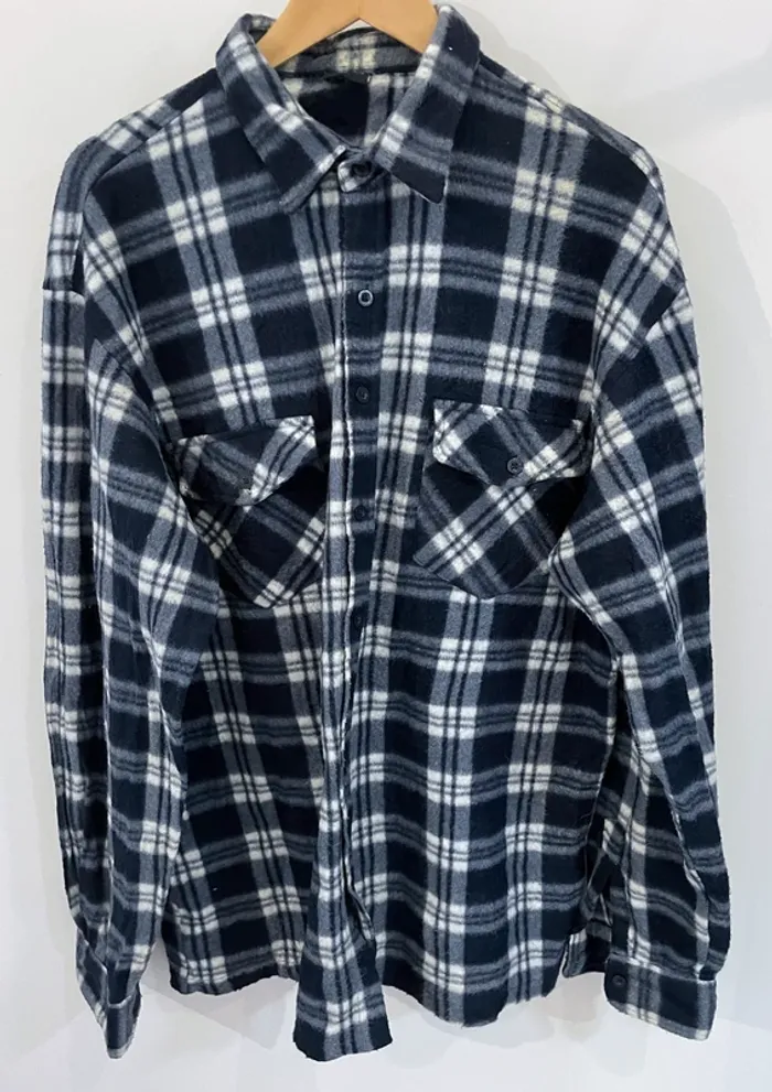 Lumberjack Flannel Plaid Polaire shirt chemise blue white Mens XXL