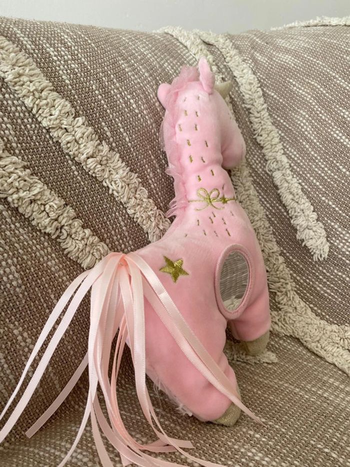 Peluche doudou d’éveil 26cm mots d’enfants licorne rose et doré parfait état - photo numéro 3