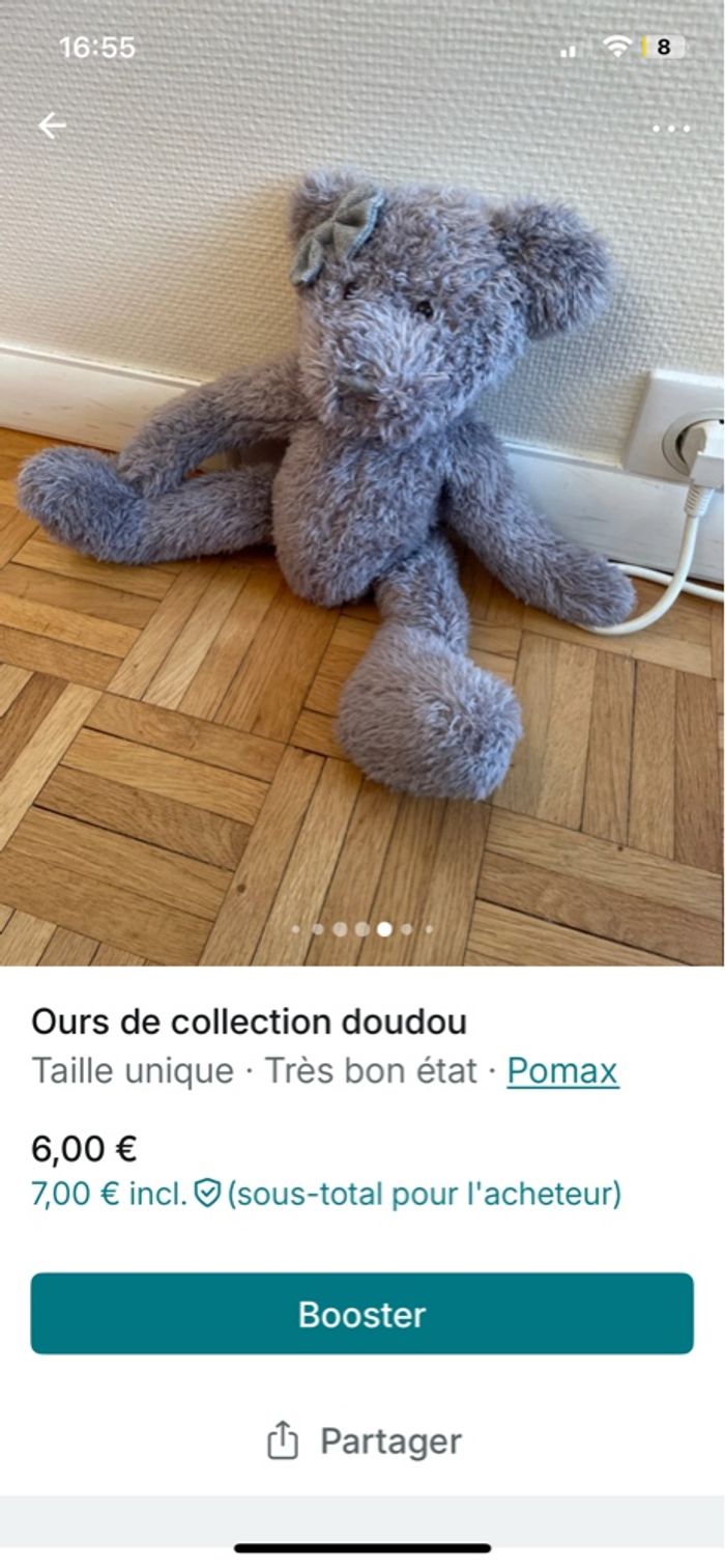 Peluche ours collection gris pomax - photo numéro 6