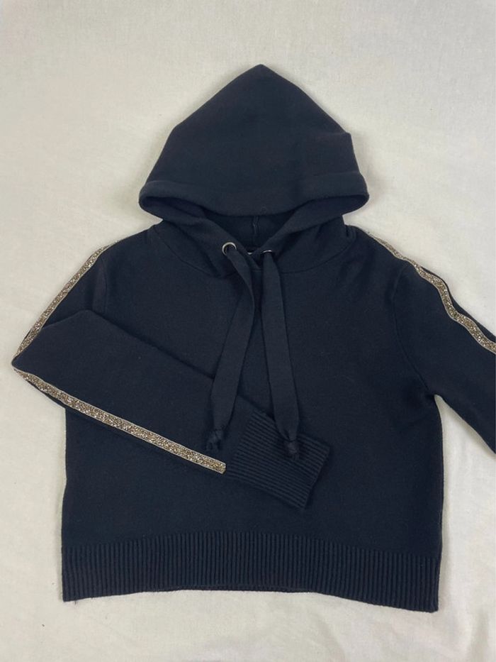 Pull Zara Laine Court Capuche et Strass Noir - photo numéro 2