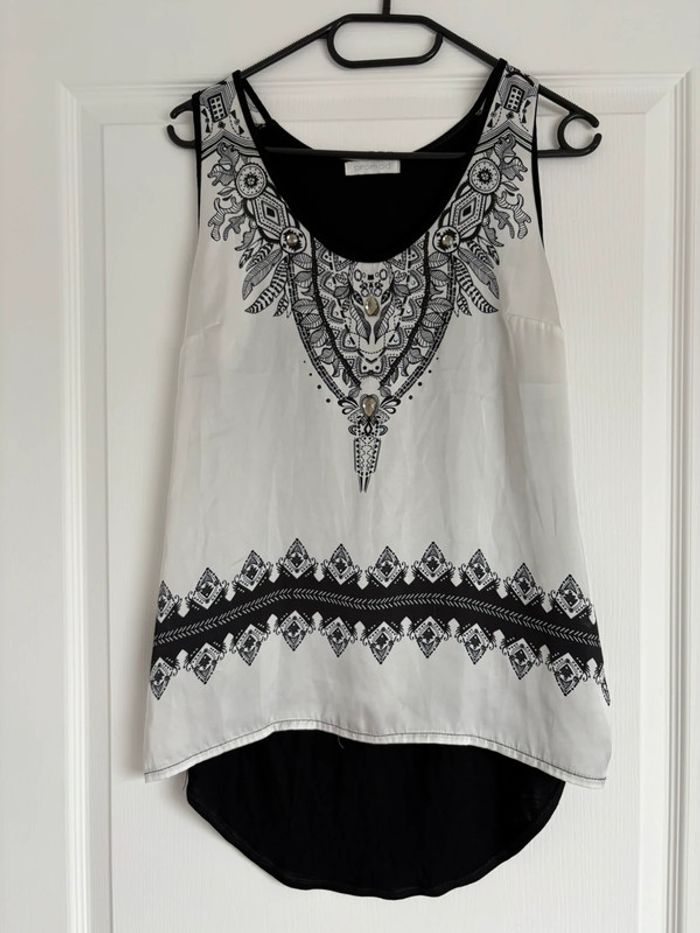 Top sans manches blanc motifs noirs M Promod - photo numéro 2
