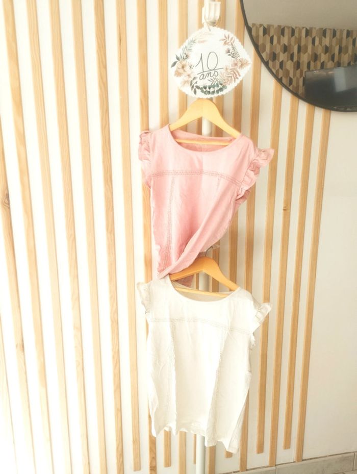 Lot t-shirts rose blanc TU blanc 10ans