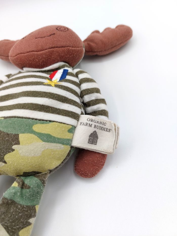 Doudou peluche sergent élan kaki Moose Organic Farm Buddies grelot médaille 30 cm - photo numéro 4