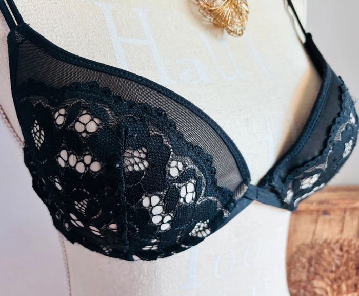🎀 soutien gorge push up beige avec dentelle noire taille européenne 85 c - photo numéro 2