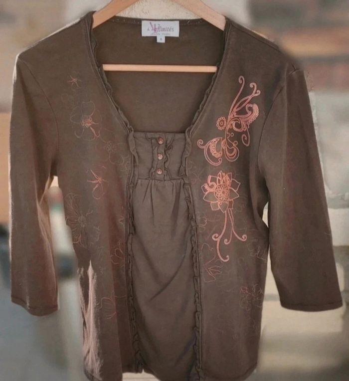 Tee-shirt manches 3/4 marron