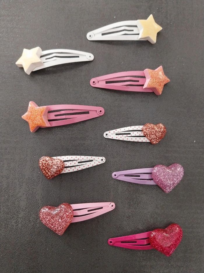 Lot de 9 barrettes à cheveux coeurs et étoiles brillants