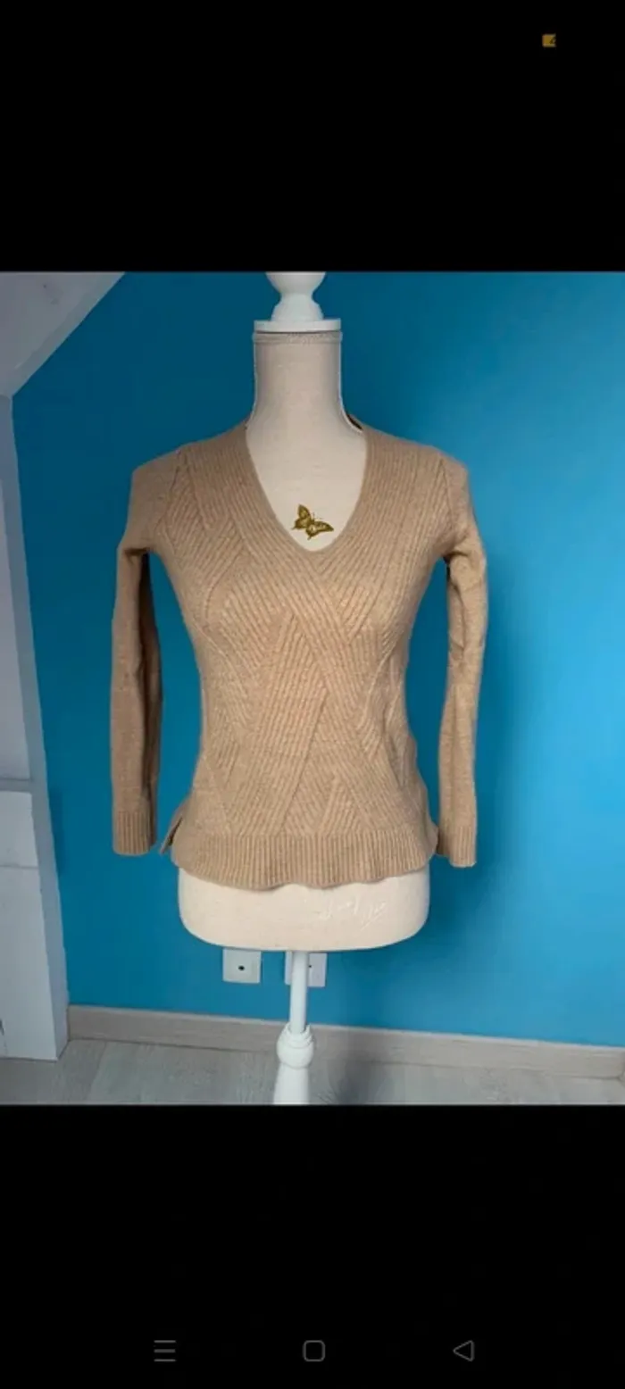Pull col V cintré beige "Tommy Hilfiger"