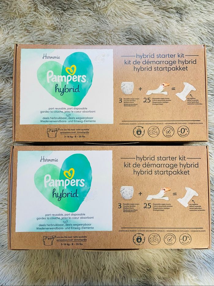2 kits de démarrage couches lavables + cœurs Pampers Hybrid Harmonie