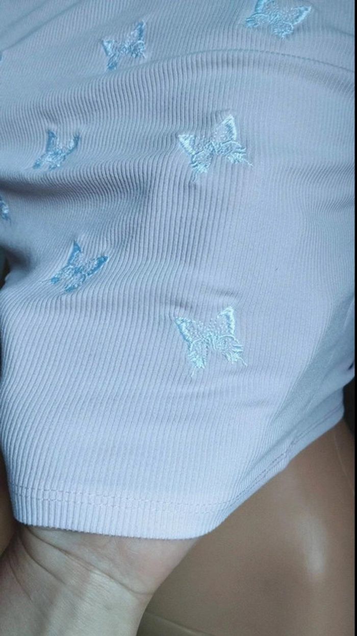 Débardeur top rose clair avec papillons blanc taille l femme - photo numéro 5