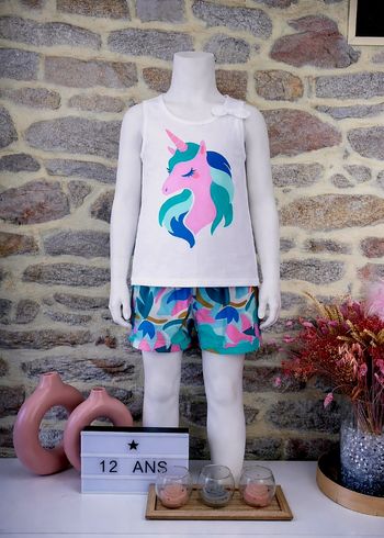 Pyjashort licorne blanc et multicolore Fille taille 12 ans marque DPAM 🦜
