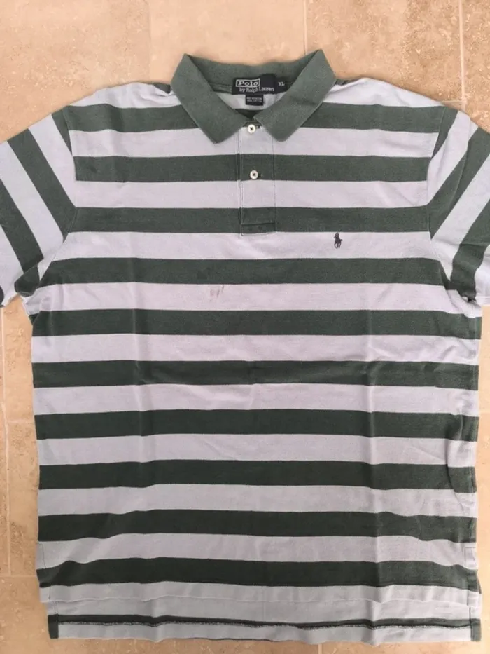 Polo Ralph Lauren homme bleu ciel vert XL logo vert taché - photo numéro 2
