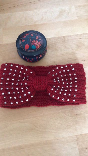 Headband bandeau laine rouge et strass