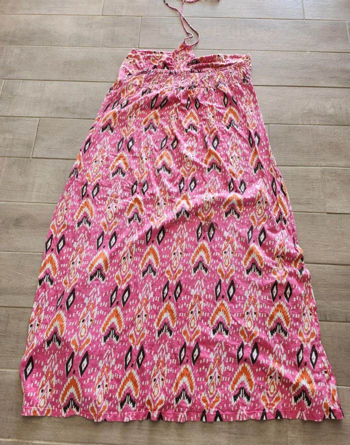 Robe longue rose a motifs taille XL Kwoman en bon état lien au cou - photo numéro 2