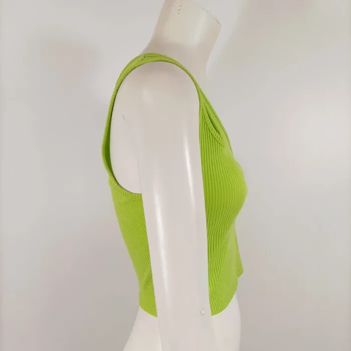 Top asymétrique vert anis côtelé à une bretelle PelinYar – taille L A910 - photo numéro 6