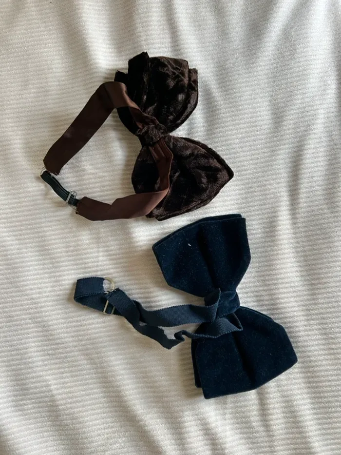 Nœud papillon et effet velours, bleu et marron - photo numéro 2