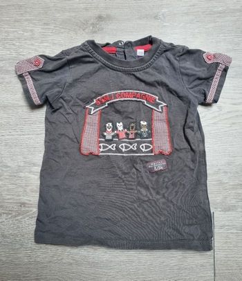 ​T-shirt Bébé Garçon Marin Manches Courtes Taille 24 Mois Gris Sergent Major avec Motif Marionnettes Poisson Tres bonne etat