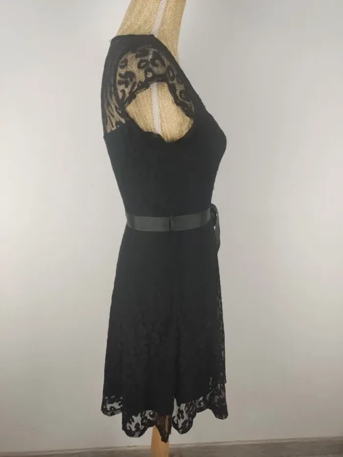 Robe mi-longue cocktail manches courtes noire motif léopard taille S Morgan - photo numéro 3