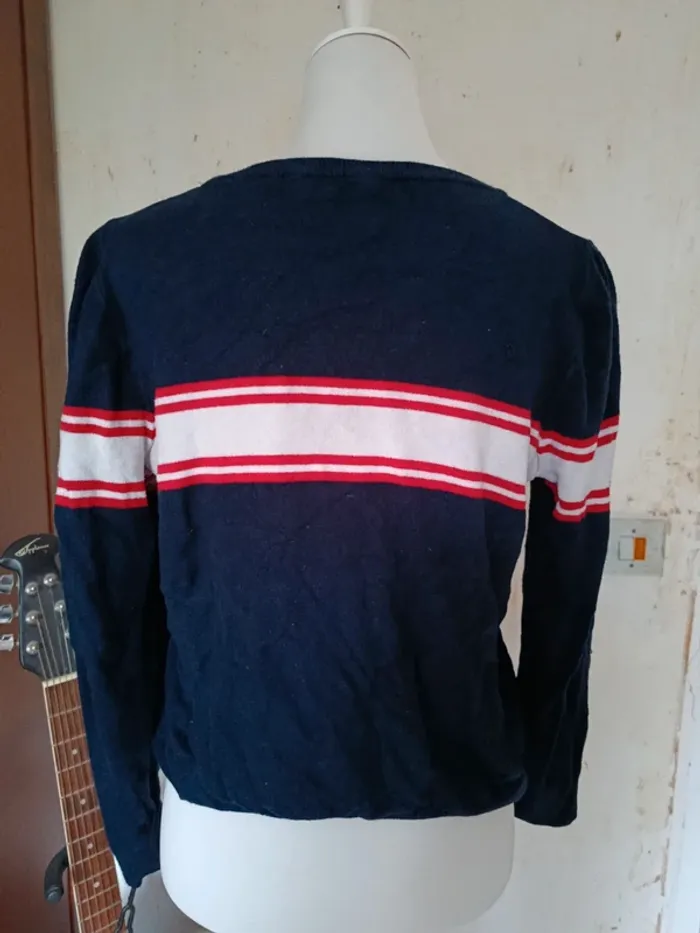 Pull léger Naf Naf bleu blanc rouge Mademoiselle Paris taille M - photo numéro 2