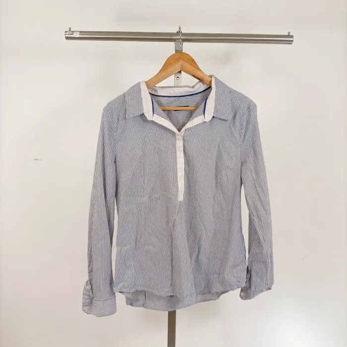 Chemise rayée bleue Happy D. by Damart T.46 coton stretch à col blanc et manches longues A1235