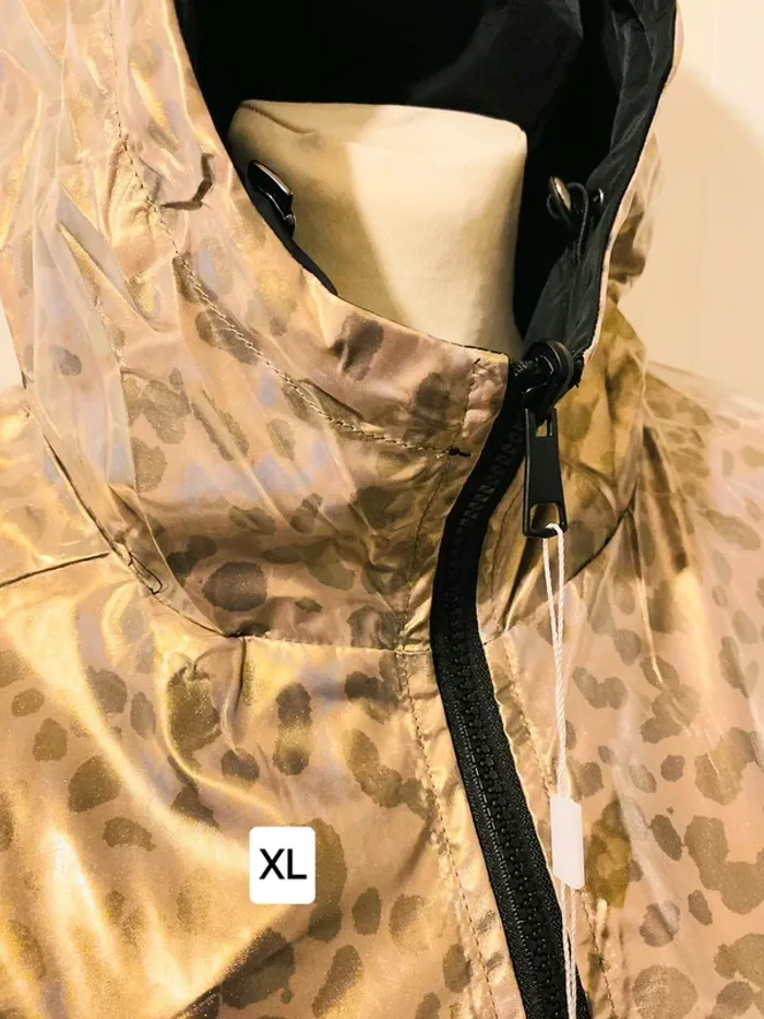 Manteau parka femme imperméable réversible long noir/doré léopard taille XL - photo numéro 5
