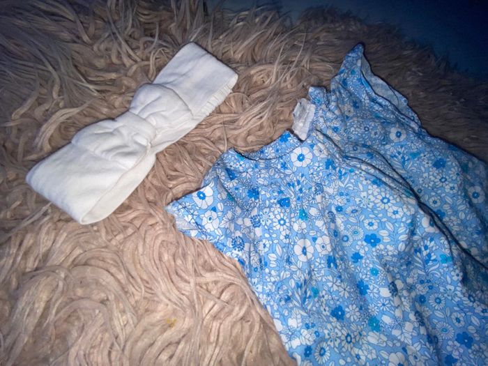 Ensemble jacadi 3 mois bandeau robe chaussons liberty ballerines - photo numéro 3