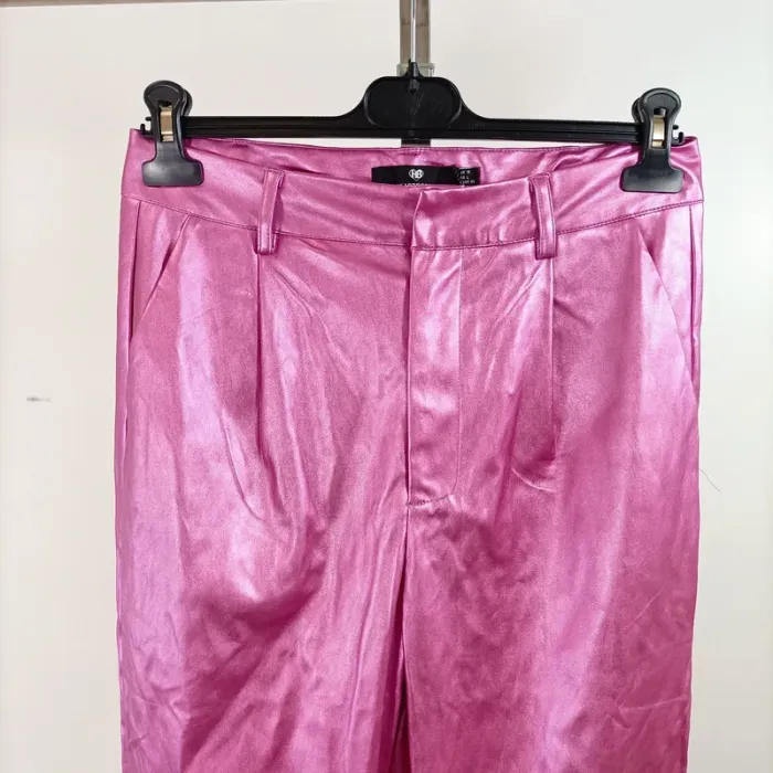 Pantalon satiné rose fuchsia Heartbreak taille 40 coupe droite brillant neuf étiquette A1456 - photo numéro 2
