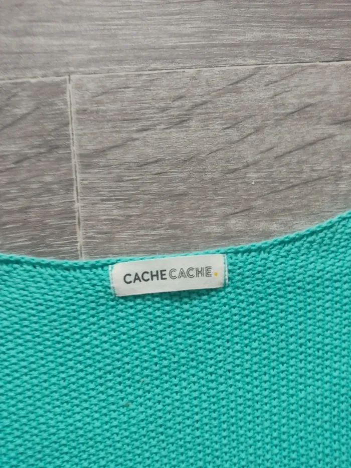 Blouse manches courtes maille tricot turquoise taille S Cache Cache - photo numéro 7