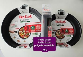 Lot Tefal Ingenio – 2 poêles (22 & 28 cm) + poignée – Neuf