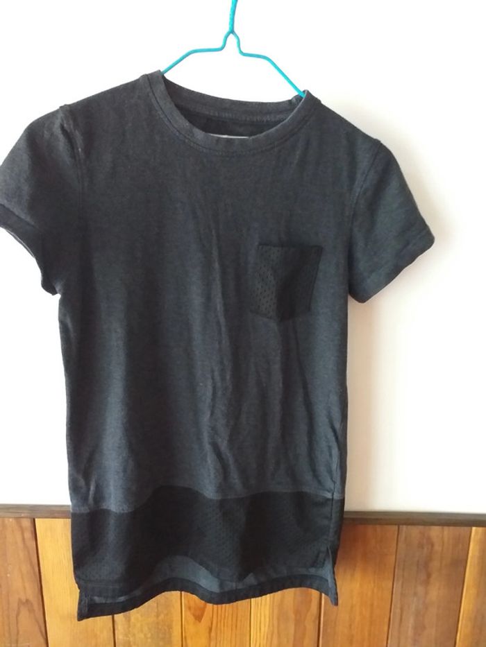 Tee-shirt bi-matière gris noir