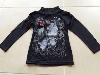 T-shirt ML col montant noir "cheval" fille 4 ans