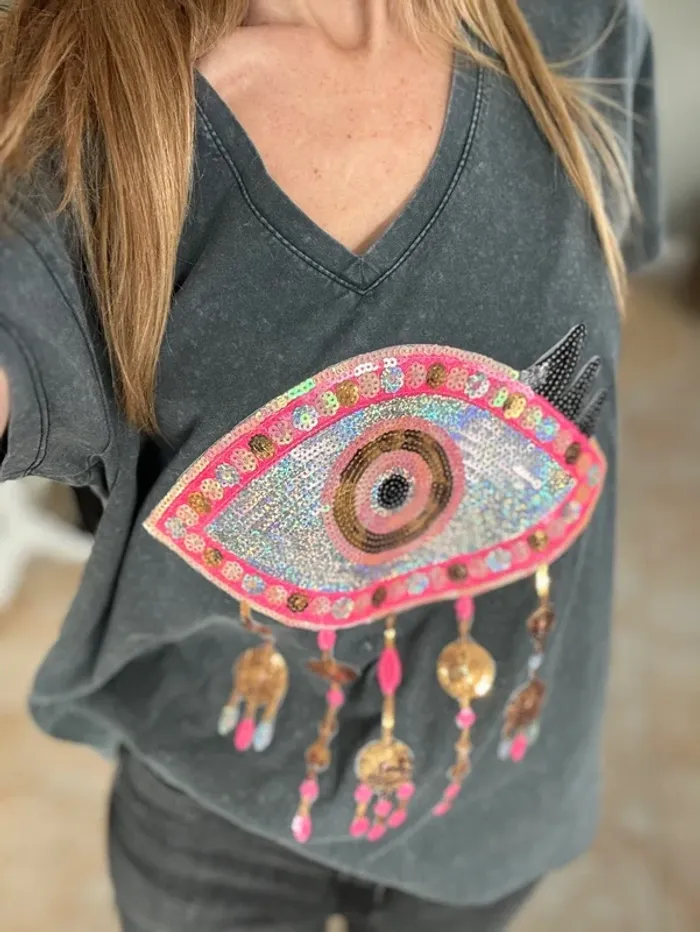 Tee-shirt bohème multicolore sequins taille unique - photo numéro 7