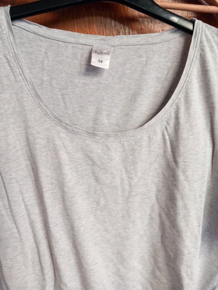 👵Tee-shirt coton gris chiné T54 - photo numéro 2