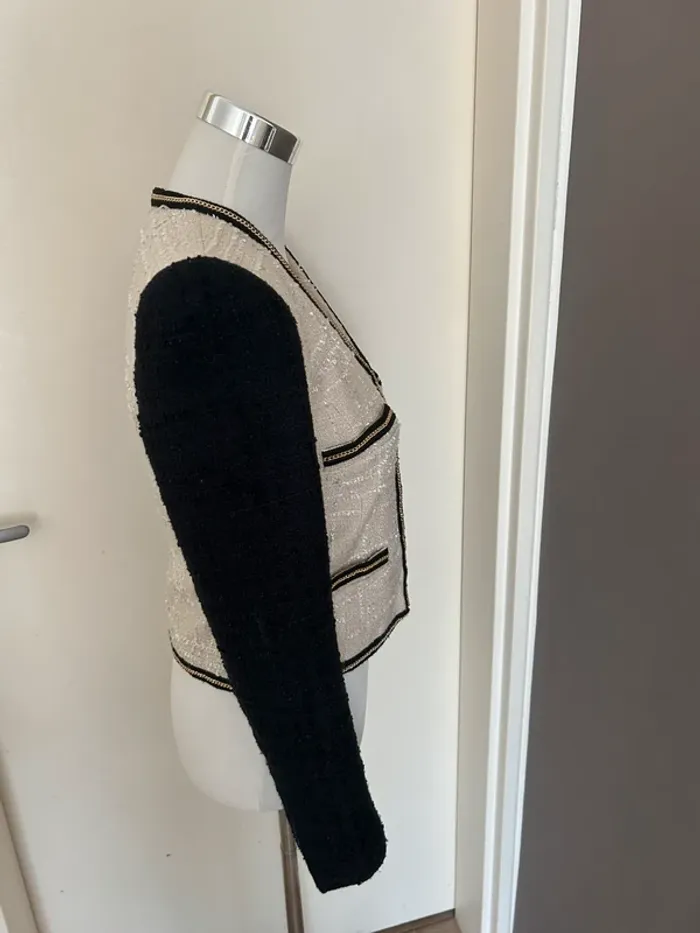 Mango, veste, blazer, beige et noir, femme, taille 38 - photo numéro 5