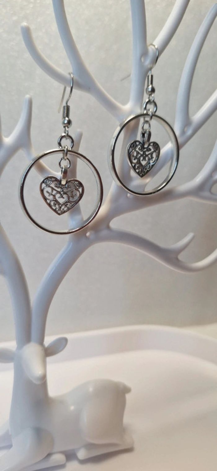 Boucles d'oreilles fait main, coeur - photo numéro 4