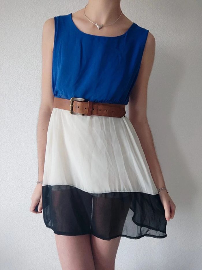 Robe patineuse fluide tricolore bleu blanc noir / G&Y Fashion - 38/M à 42/L - photo numéro 3