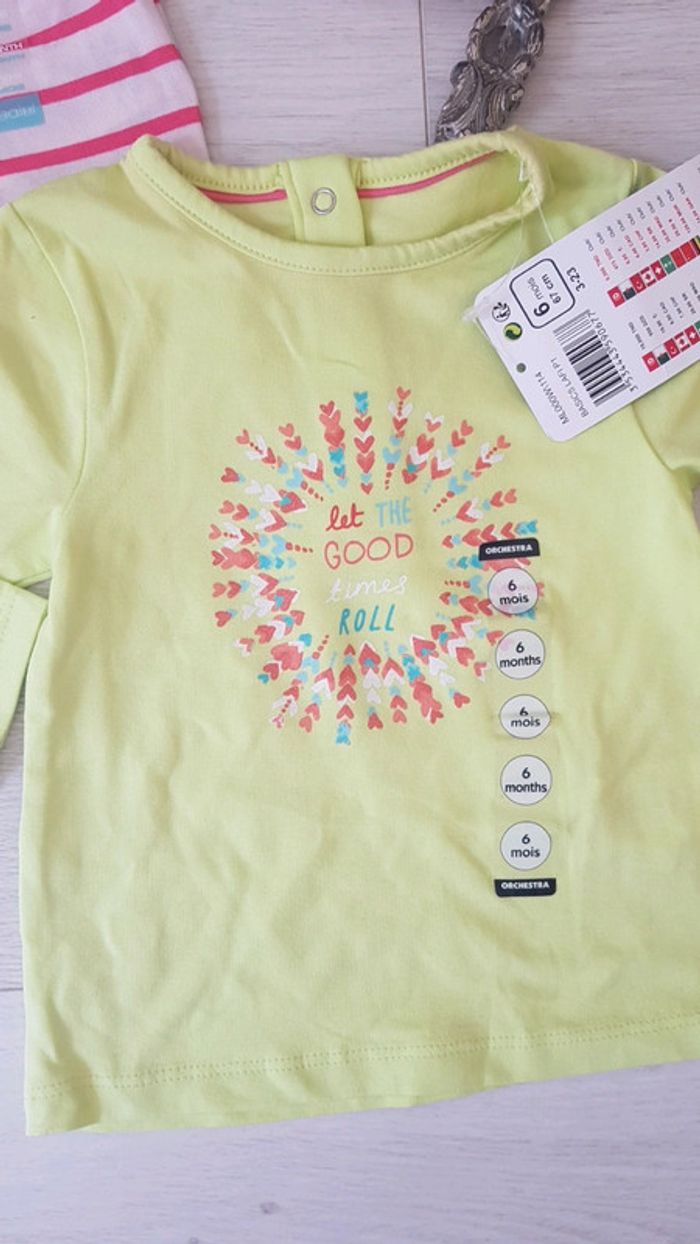 Lot de 2 teeshirts manches longues fille 6mois neufs - photo numéro 2