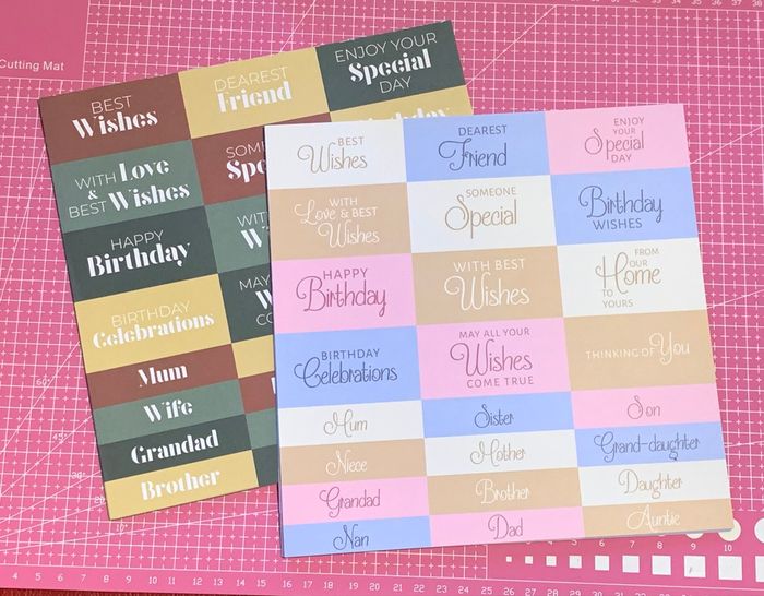 Lot de 24 planches de phrases de souhaits en anglais cartonnées à découper