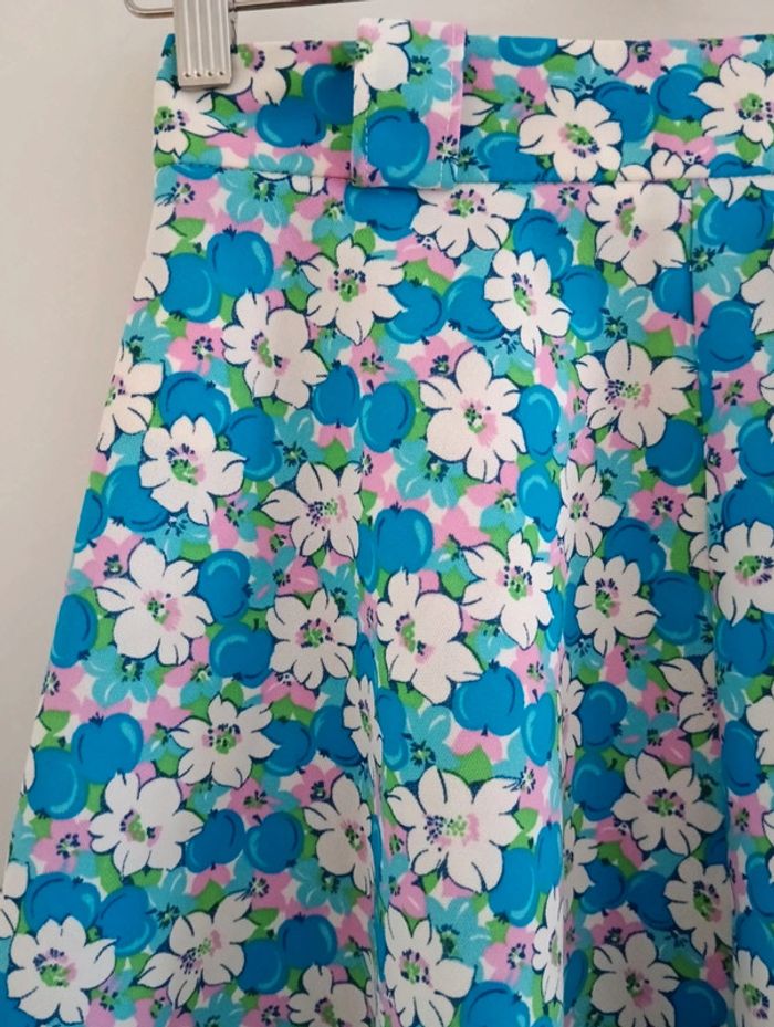 Magnifique Ensemble vintage 70's bleu fleurs roses /blanches taille 34 - photo numéro 4