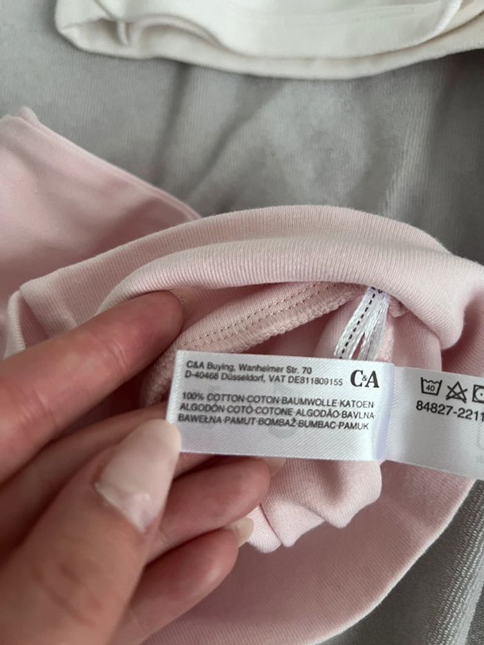 Ensemble rose et blanc taille 0-1 mois (56 cm) pantalon avec pied - photo numéro 5