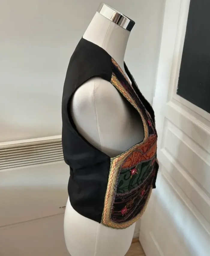 Gilet barman, veste sans manches boutonné , imprimer multicolore - photo numéro 4