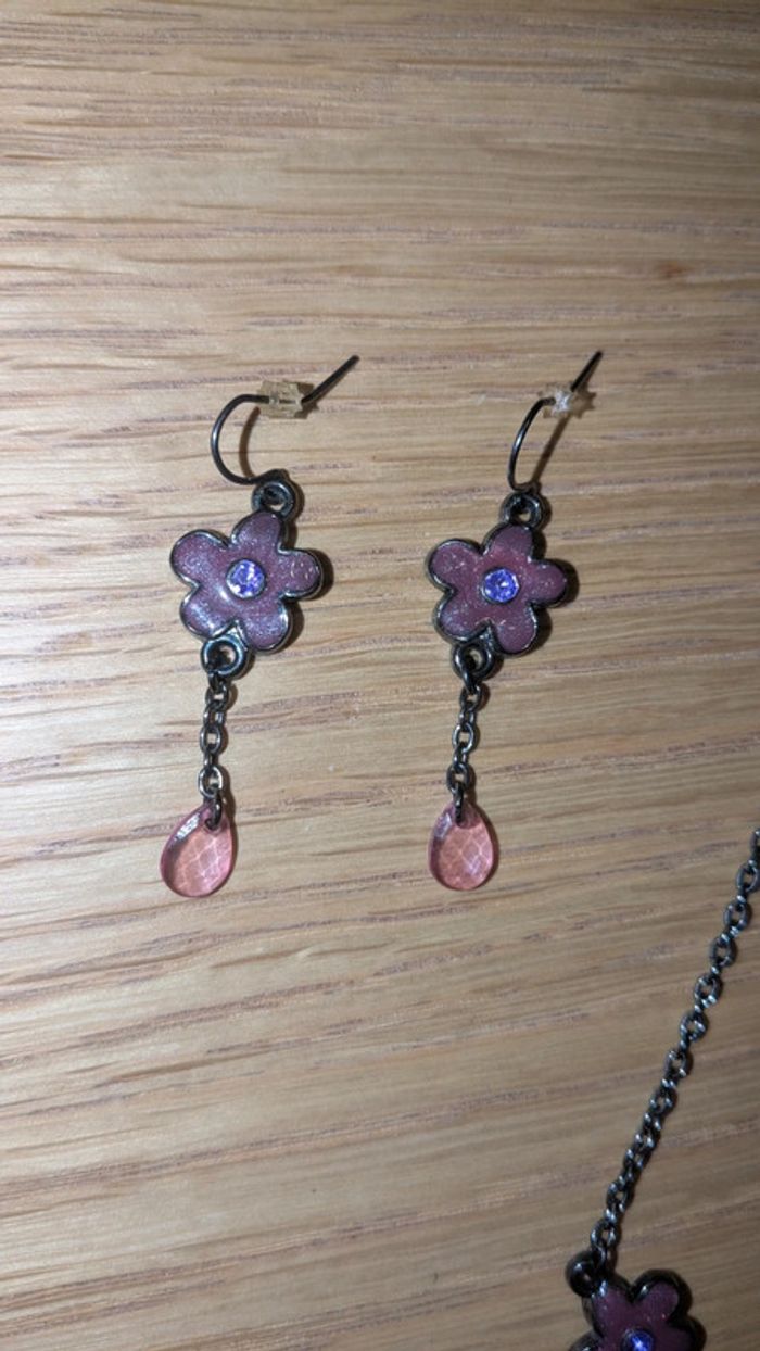 Parure collier + boucles d'oreilles rose violet - photo numéro 3