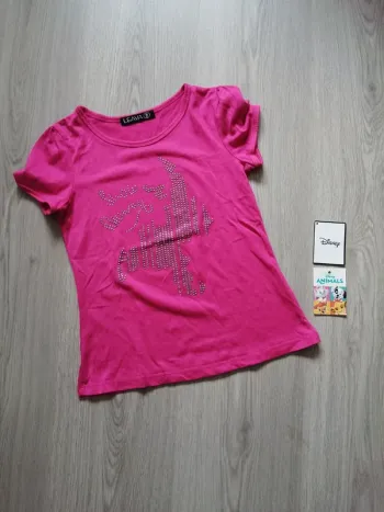Tee-shirt rose à strass / leava / (8ans)